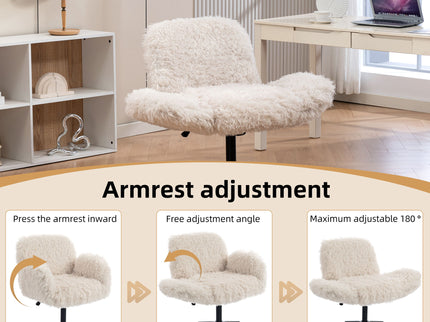 Swivel Chair With Adjustable Armrests And Wheels For Home Office - Beige