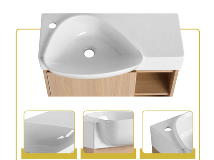 26" Wall Mounted Bathroom Vanity With Sink & Soft Close Door - Oak