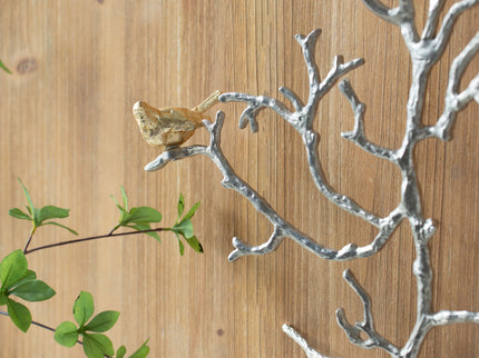 Metal Branch Wall Sculptures With Bird Accents (Set of 2) - Silver Multi