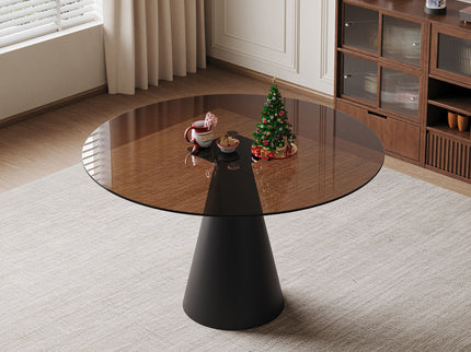 Round Dining Table & Tempered Glass Top - Black / Brown