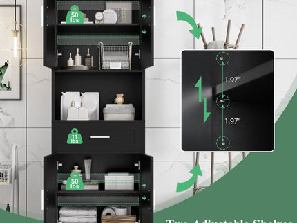 Freestanding Tall Bathroom Cabinet With Soft Close Doors And Adjustable Shelves