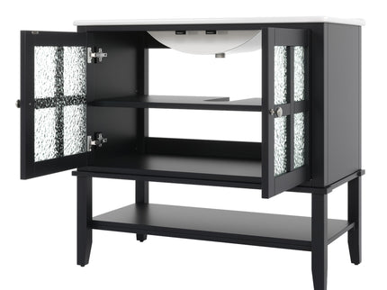 Bathroom Vanity With Ceramic Sink, Adjustable & Open Shelf