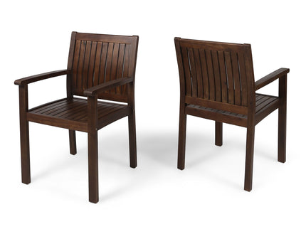Wilson - Rustic Dining Chair Acacia Wood With Slat Panel Design (Set of 2) - Dark Brown