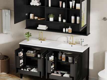 Double Sink Bathroom Vanity Set With Wall Mount Mirror Cabinet