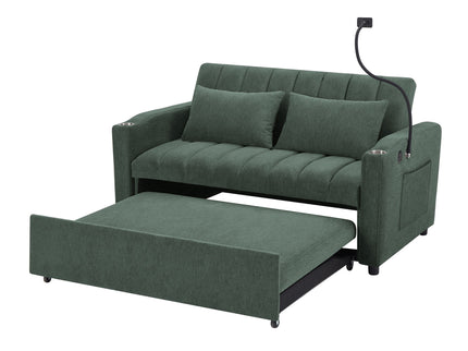 Convertible Sofa Bed Loveseat Sofa With Three USB Ports, Two Side Pockets, Two Cup Holders And 360° swivel Phone Holder For Living Room
