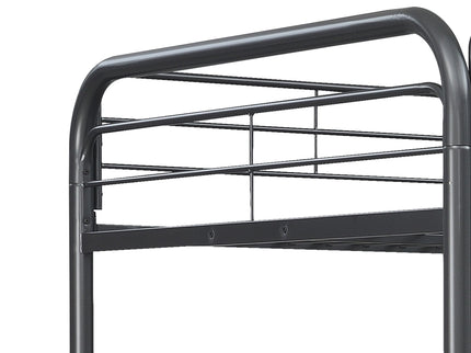 Triple Bunk Bed, Full Size With Sturdy Metal Frame And Safe Stairs - Black
