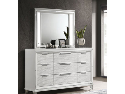 9 Drawer Dresser With LED Mirror, Touch Activated Lighting - White