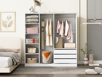 Doorless Storage Wardrobe For Dedroom With Shelves And 3 Drawers