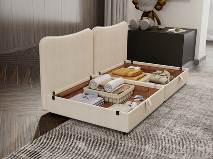 Modular Sectional Sofa With Storage, Convertible 2 Seater Sleeper Sofa - Beige