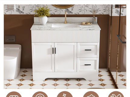 Bathroom Vanity Set, Fluted Cabinet, Soft Close Doors & Drawers, Sink Included - White