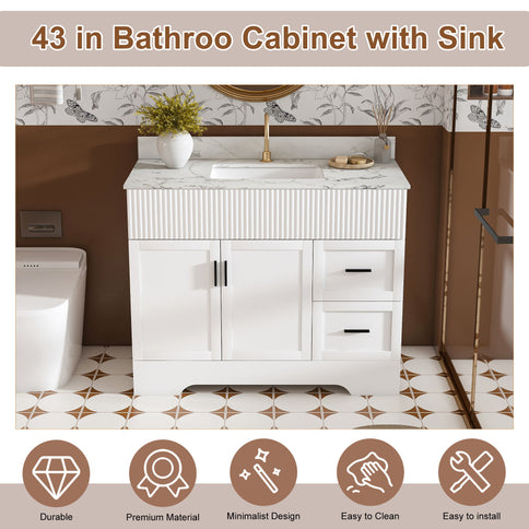 Bathroom Vanity Set, Fluted Cabinet, Soft Close Doors & Drawers, Sink Included - White