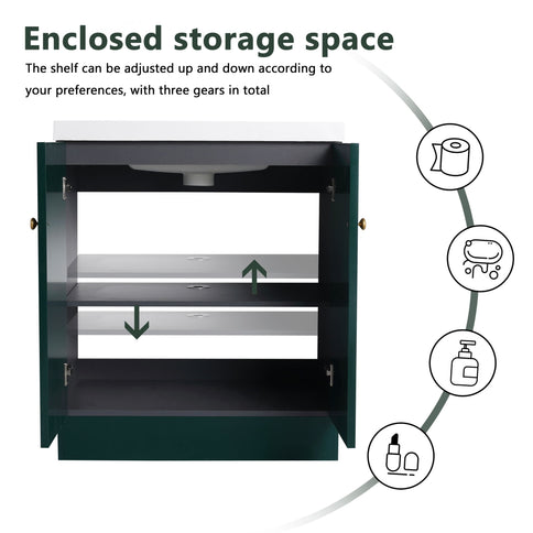 Contemporary Freestanding Bathroom Vanity With Resin Sink & Soft-Close Cabinet Doors