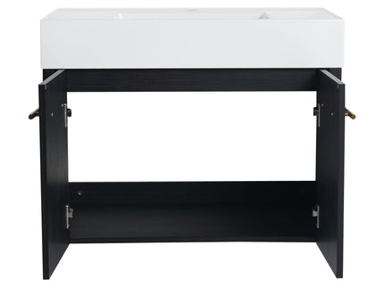 Modern Wall Mounted Bathroom Vanity With Thick Edge Resin Sink And Storage Rack