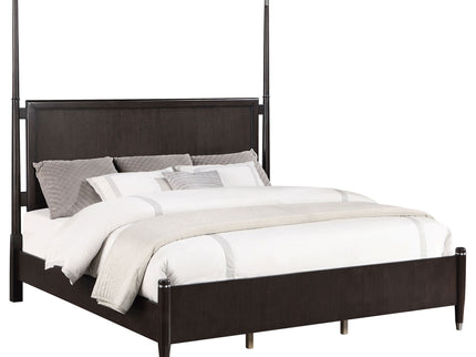 Niguel - Queen Size 4 Poster Bed With Finials, Floating Headboard - Brown