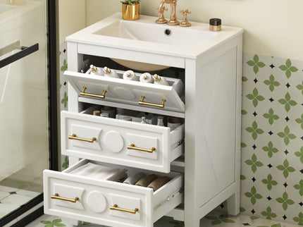 Bathroom Vanity With Sink, Free Standing Single Set, 3 Drawer Storage Cabinet