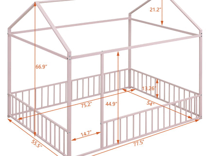 Metal Bed House Bed Frame With Fence