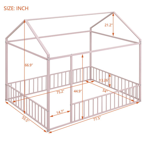 Metal Bed House Bed Frame With Fence