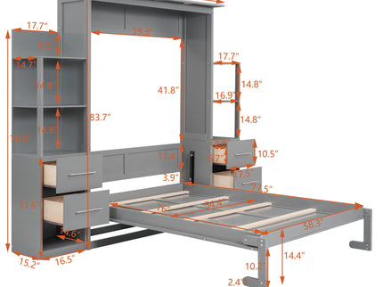 Murphy Wall Bed With LED Lights, Shelves And Drawers