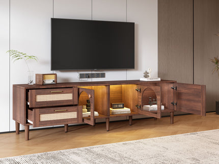 TV Stand With 3 Cabinets & 2 Drawers, LED Light Media Console For TVs Up To 80" - Dark Brown