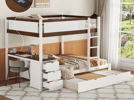 Bunk Bed With Twin Size Trundle, Storage And Desk