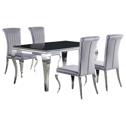 Carone 5-piece 61-inch Rectangular Black Glass Dining Set Grey
