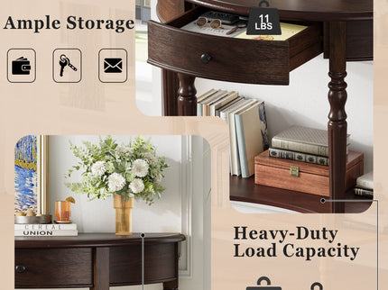Half Moon Console Table With Drawer & Shelf