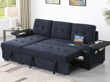 Ashlyn II - 84"W Woven Fabric Reversible Sleeper Sectional Sofa with Storage Chaise