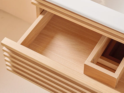Wall Mounted & Floating Single Vanity With Ceramic Sink - Natural Walnut