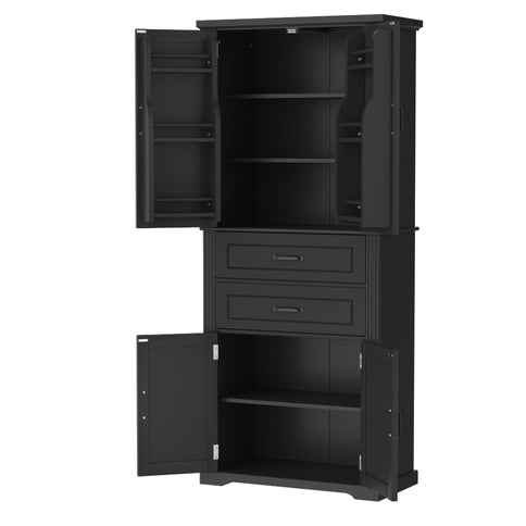 Storage Cabinet With Adjustable Shelves, 2 Drawers, Doors