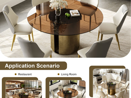 Modern Round Dining Table Set With Glass Top And Steel Legs