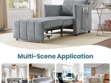 Upholstered Convertible Sleeper Sofa With 5 Position Backrest, Side Pockets, Storage