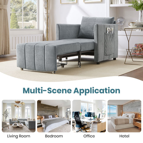 Upholstered Convertible Sleeper Sofa With 5 Position Backrest, Side Pockets, Storage