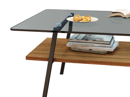 Rectangle Coffee Table, Tempered Glass Tabletop With Metal Legs