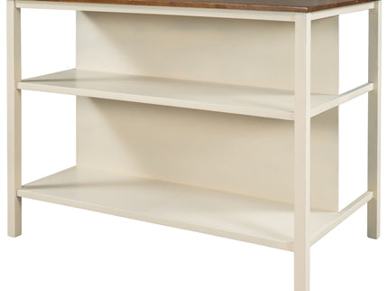 Rustic 3 Piece Stationary Kitchen Island Set With 2 Seatings, With 2 Open Shelves