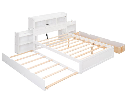 Storage Platform Bed With Pull Out Shelves, Trundle, And 2 Drawers