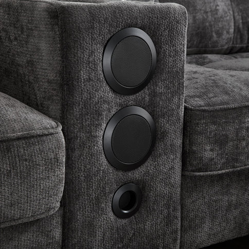Modern Sectional Sofa U-Shaped With Movable Ottomans, tooth Speakers, LED Lights And Modular Storage