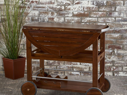 Wood And Aluminum Bar Cart With 2 Shelves - Oak / Silver