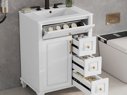 Freestanding Bathroom Vanity With Sink, 3 Drawers & Flip-Out Drawer
