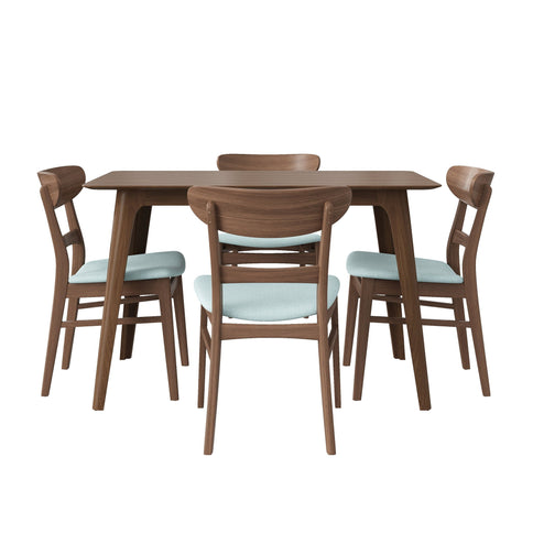 5 Piece Dining Set & 1 Table And 4 Upholstered Chairs - Mint / Walnut