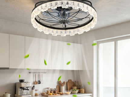 21" Caged Ceiling Fan With Remote Controlled Acrylic LED Lights - Antique Black