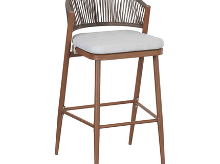 Outdoor Bar Height Metal Frame Counter Stools With Scallop Shaped Backrest & Water Resistant Cushions