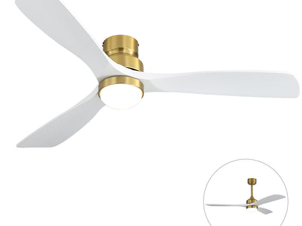52" Ceiling Fan With Light And DC Motor, Flush Mount / Downrod, Ideal For Living Room - Gold / White