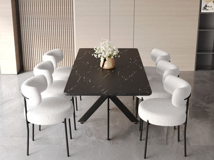 Extendable Dining Table Set With Curved Backrest Upholstered Chairs