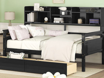 Daybed, Slat Support, With Bedside Shelves And 2 Drawers