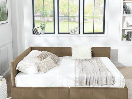 Mid-Century Storage Upholstered Tufted Bed Frame With Backrest And Armrests