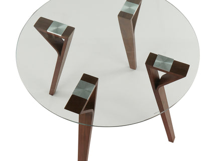 Folia - Mid-Century Modern Round Dinette Table - Walnut / Clear