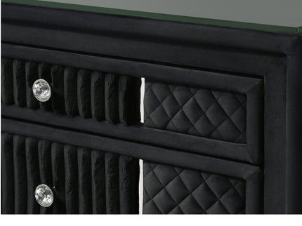 1 Piece Nightstand Upholstery Textured Look Luxurious Feel Drawer Fronts Crystal Style Knobs - Black