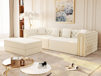 3-In-1 Convertible Sleeper Sofa With Movable Ottoman For Living Room