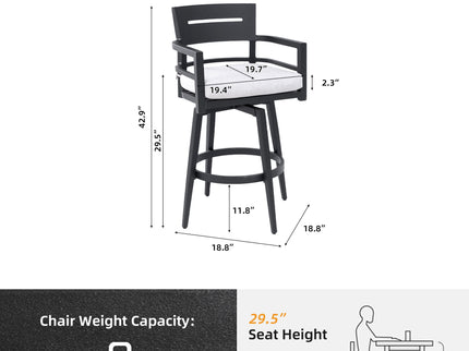 Outdoor Swivel Bar Chairs, 360 Degree Rotation, Ergonomic Backrest (Set of 2)