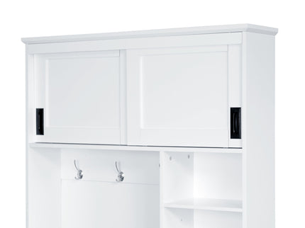 Modern Wide Hall Tree With Coat Rack, 3 Shelves And Drawers, 3 Sturdy Hooks